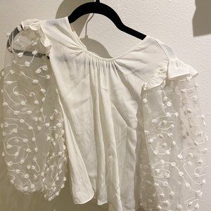 Zara White Organza Sleeve Blouse, Size Medium